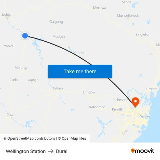 Wellington Station to Dural map