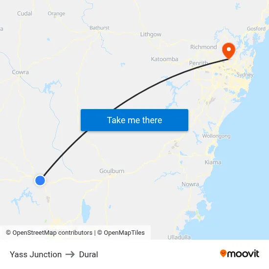 Yass Junction to Dural map