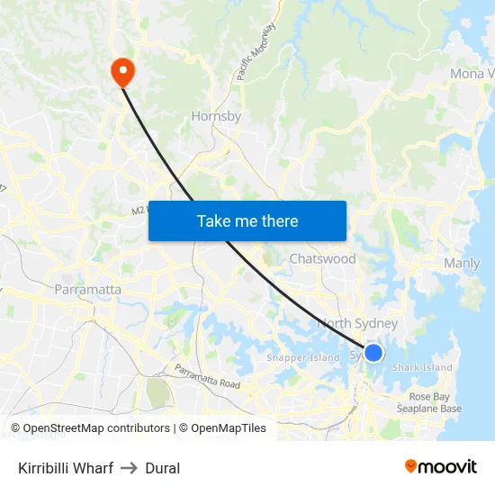 Kirribilli Wharf to Dural map