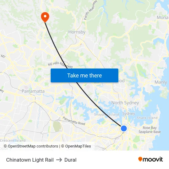 Chinatown Light Rail to Dural map