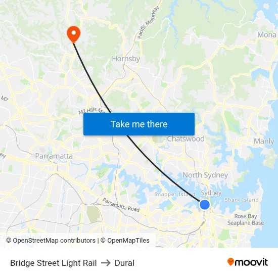Bridge Street Light Rail to Dural map