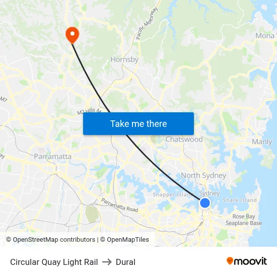 Circular Quay Light Rail to Dural map