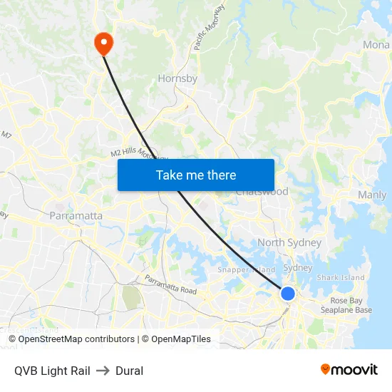 QVB Light Rail to Dural map