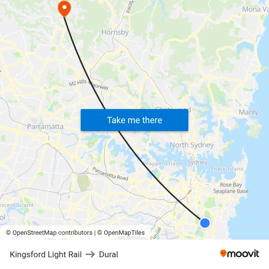 Kingsford Light Rail to Dural map