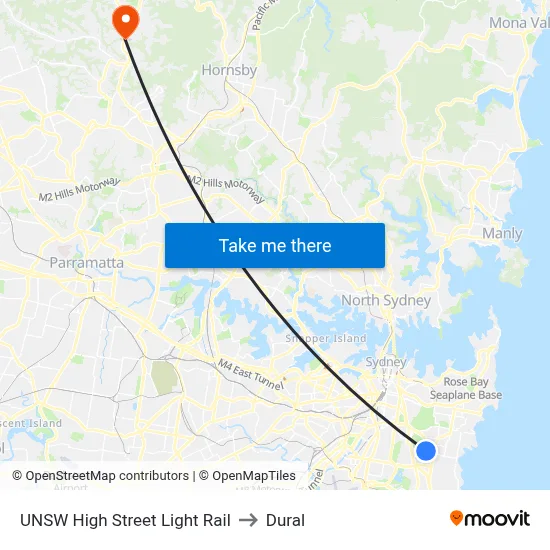 UNSW High Street Light Rail to Dural map