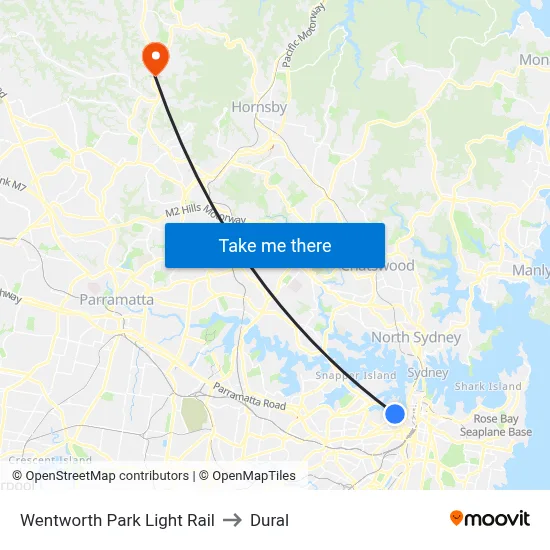 Wentworth Park Light Rail to Dural map