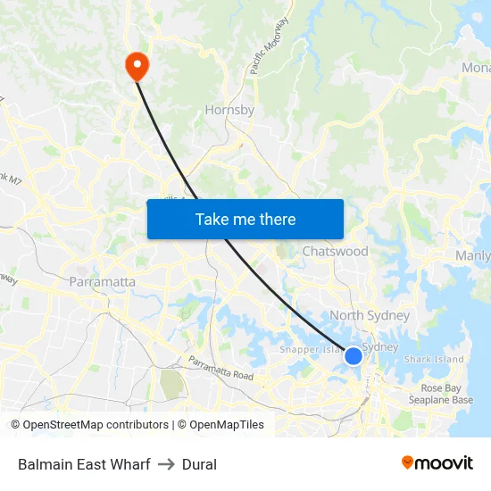 Balmain East Wharf to Dural map