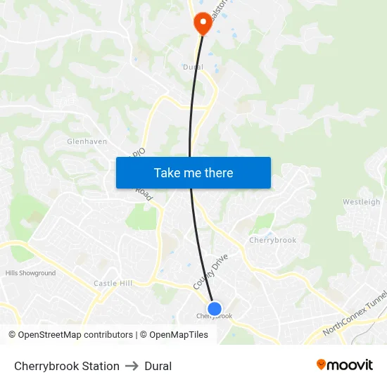 Cherrybrook Station to Dural map