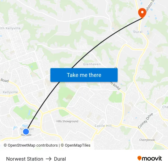 Norwest Station to Dural map