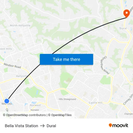Bella Vista Station to Dural map