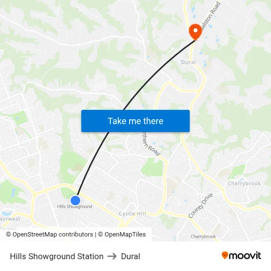 Hills Showground Station to Dural map