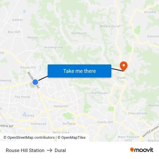 Rouse Hill Station to Dural map