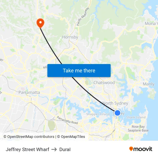 Jeffrey Street Wharf to Dural map
