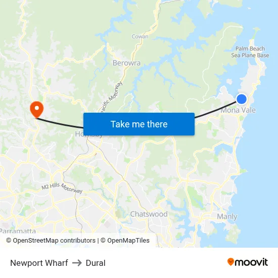 Newport Wharf to Dural map