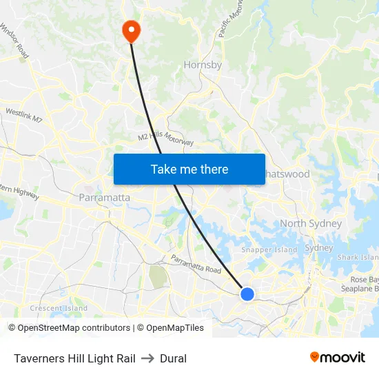 Taverners Hill Light Rail to Dural map