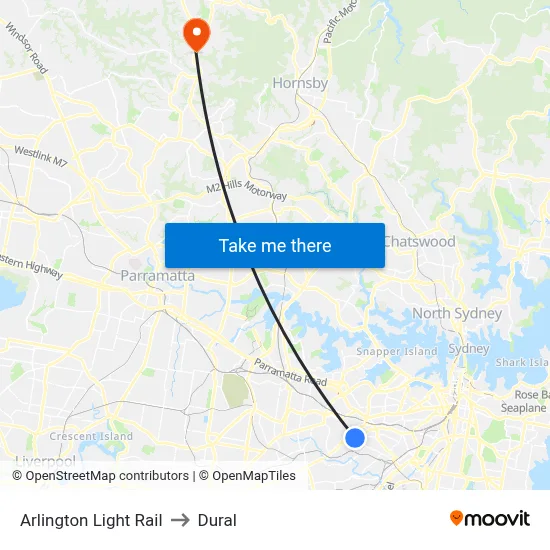 Arlington Light Rail to Dural map