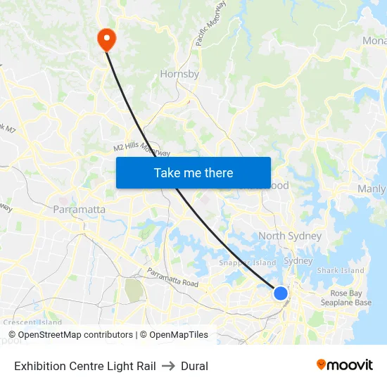 Exhibition Centre Light Rail to Dural map
