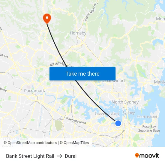 Bank Street Light Rail to Dural map