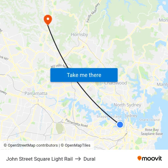 John Street Square Light Rail to Dural map