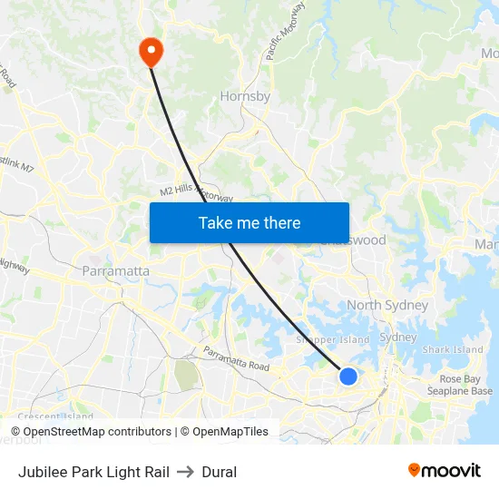 Jubilee Park Light Rail to Dural map