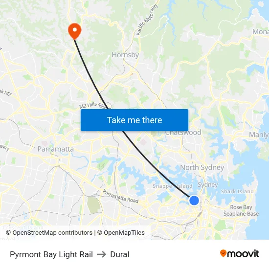 Pyrmont Bay Light Rail to Dural map