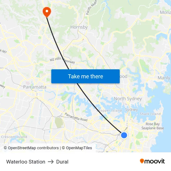 Waterloo Station to Dural map