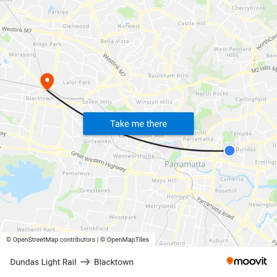 Dundas Light Rail to Blacktown map