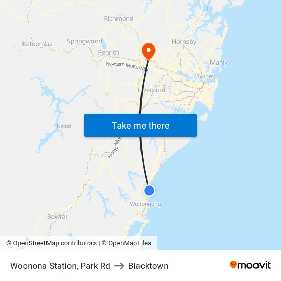 Woonona Station, Park Rd to Blacktown map