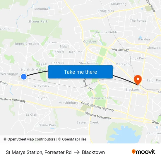 St Marys Station, Forrester Rd to Blacktown map