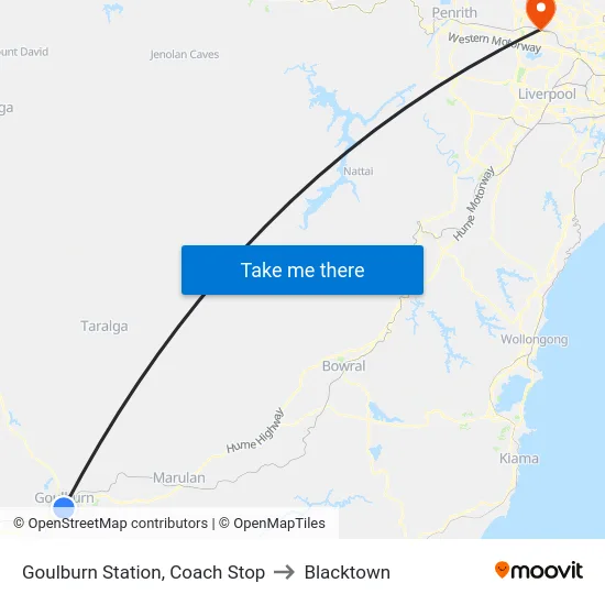 Goulburn Station, Coach Stop to Blacktown map