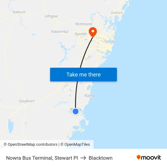 Nowra Bus Terminal, Stewart Pl to Blacktown map