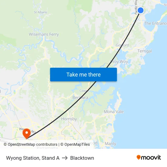 Wyong Station, Stand A to Blacktown map