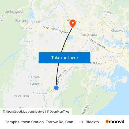 Campbelltown Station, Farrow Rd, Stand G to Blacktown map