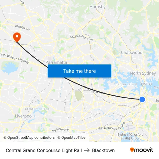 Central Grand Concourse Light Rail to Blacktown map