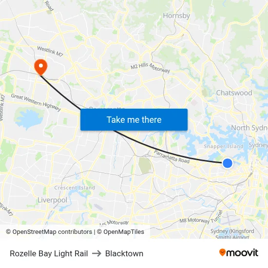 Rozelle Bay Light Rail to Blacktown map