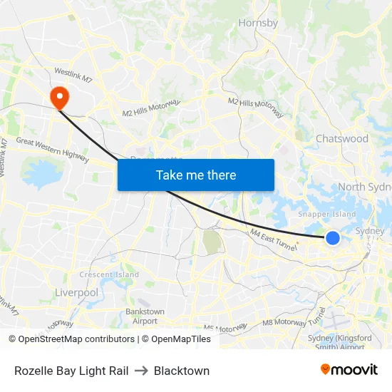 Rozelle Bay Light Rail to Blacktown map