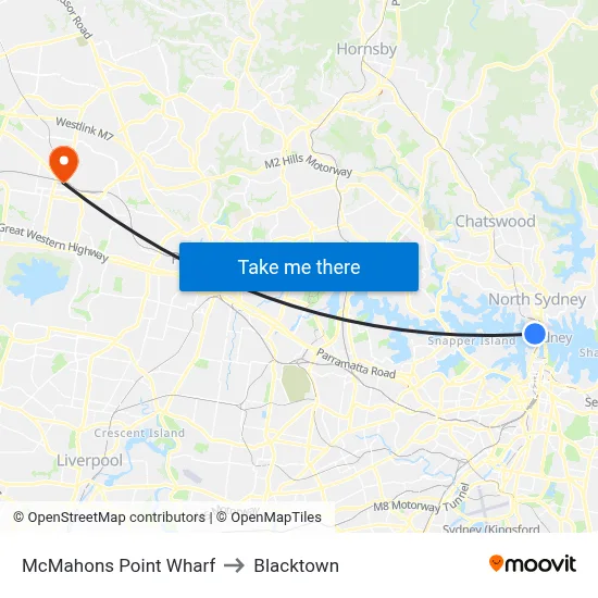 McMahons Point Wharf to Blacktown map
