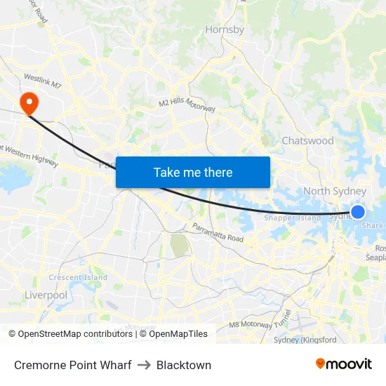 Cremorne Point Wharf to Blacktown map