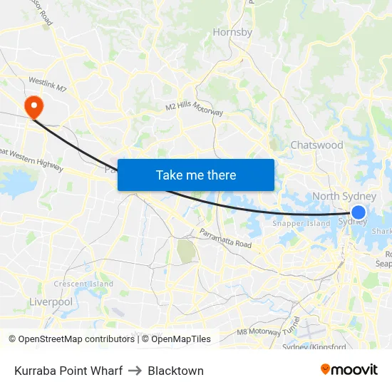 Kurraba Point Wharf to Blacktown map