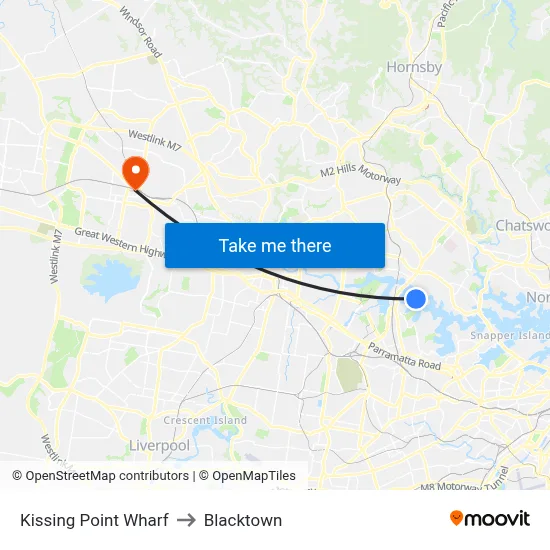 Kissing Point Wharf to Blacktown map