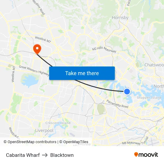 Cabarita Wharf to Blacktown map