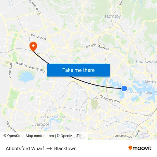 Abbotsford Wharf to Blacktown map