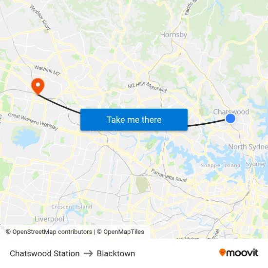 Chatswood Station to Blacktown map