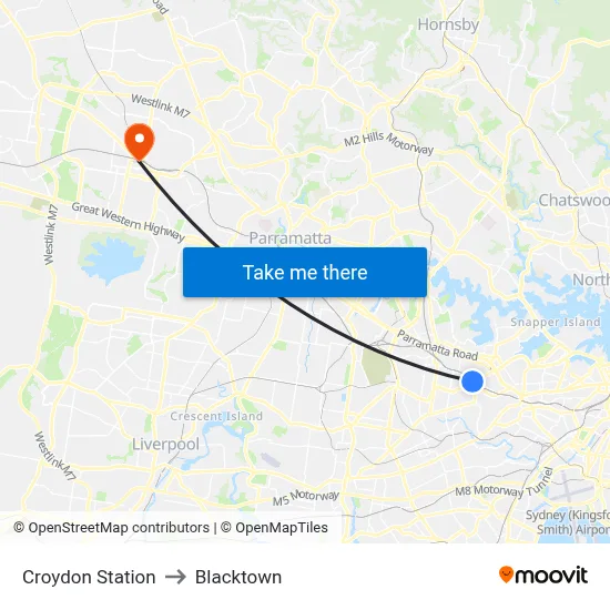 Croydon Station to Blacktown map