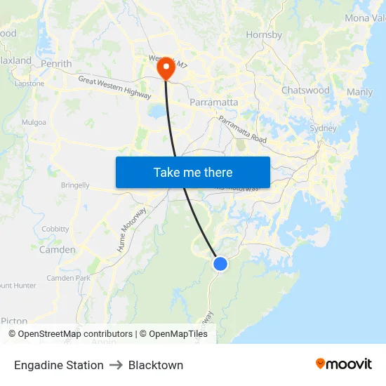 Engadine Station to Blacktown map