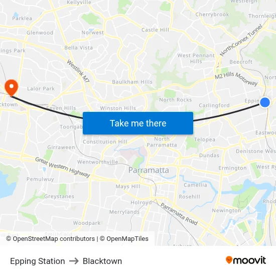 Epping Station to Blacktown map