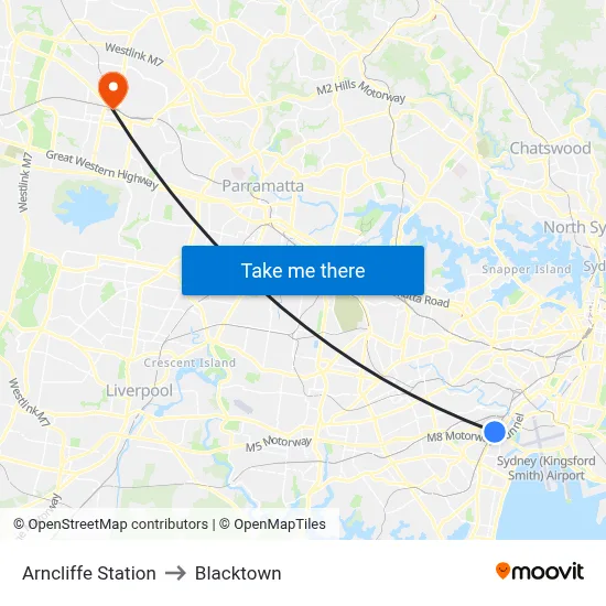 Arncliffe Station to Blacktown map