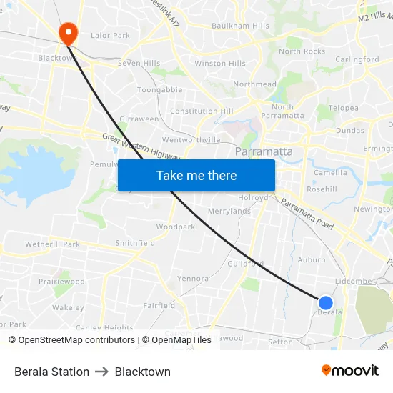 Berala Station to Blacktown map