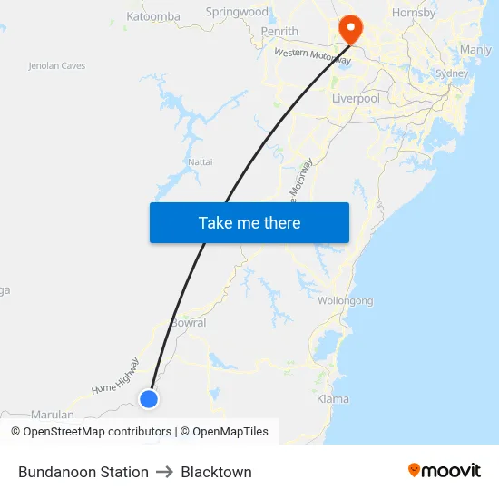 Bundanoon Station to Blacktown map