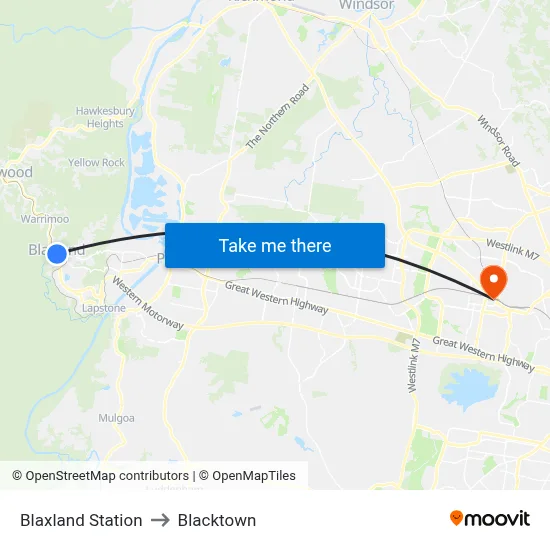 Blaxland Station to Blacktown map